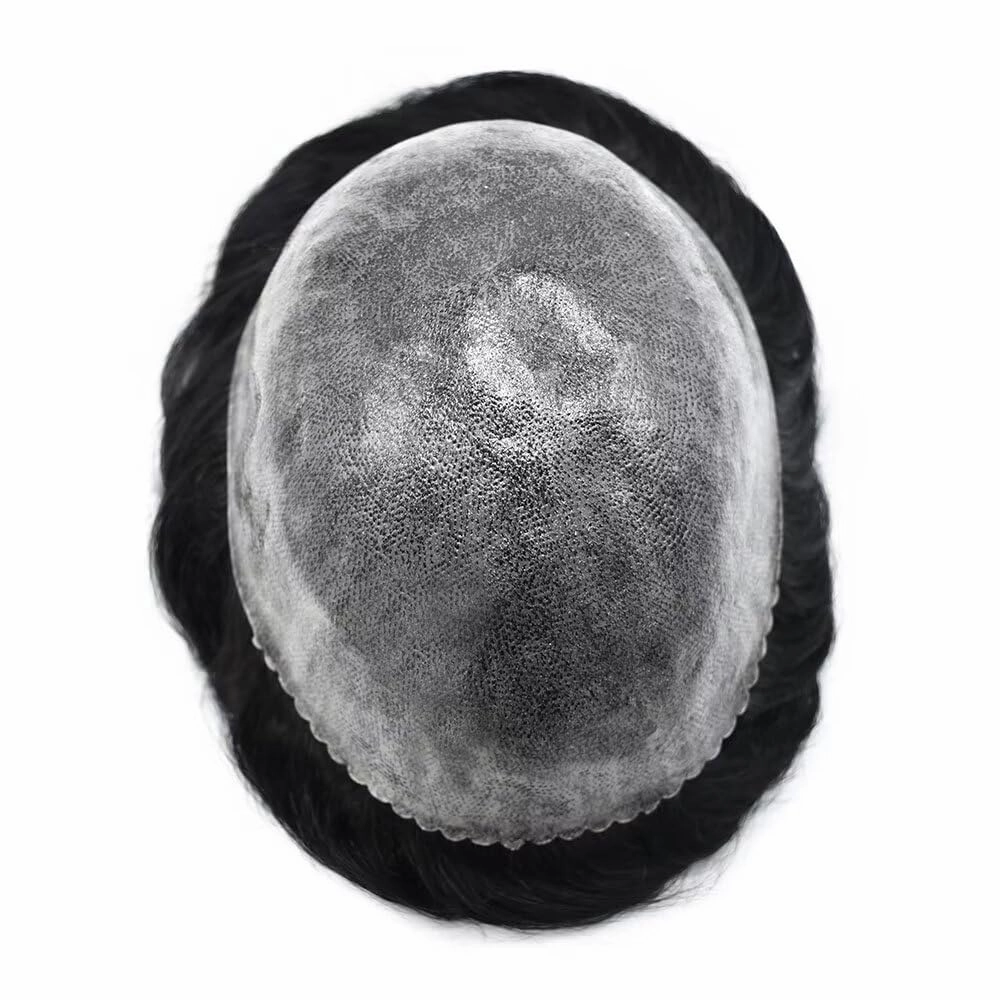 Toupee for Men Hair System Full Poly Mens Toupee Injected PU Mens Hairpieces Soft European Human Hair Units Durable Mens Hair Piece Medium Density6X8"-120% Density-#1 Jet Black