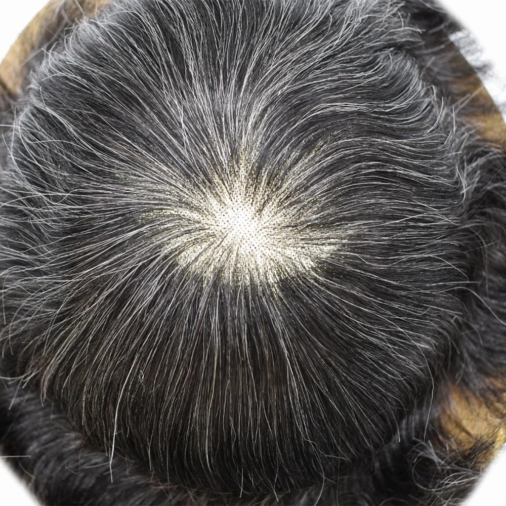 Toupee For Men Real Human Hair Pieces Fine Mono Mens Hair Replacement System French Lace Mens Toupee Hair Piece For Men Hair System For Men 8x10 Medium light density #1B20 1B# OFF BLACK 20% GREY