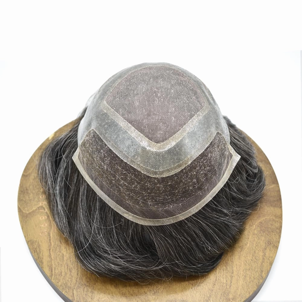 Toupee For Men Real Human Hair Pieces Fine Mono Mens Hair Replacement System French Lace Mens Toupee Hair Piece For Men Hair System For Men 8x10 Medium light density #1B20 1B# OFF BLACK 20% GREY