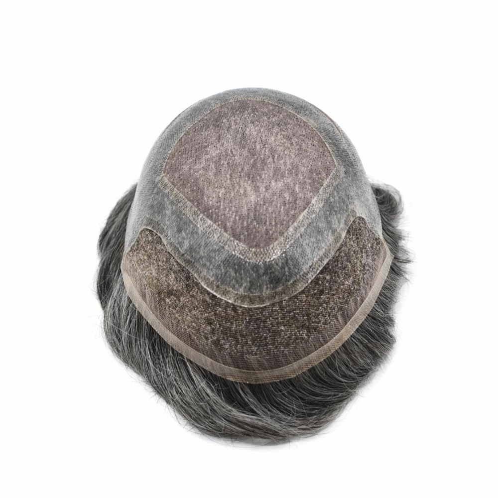 Toupee For Men Real Human Hair Pieces Fine Mono Mens Hair Replacement System French Lace Mens Toupee Hair Piece For Men Hair System For Men 8x10 Medium light density #1B40 1B# OFF BLACK 40% GREY