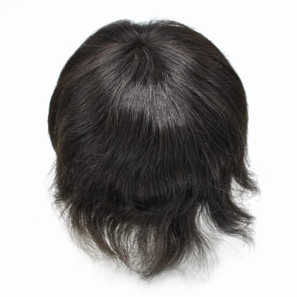 Toupee Hair For Men European Human Hair Piece Men Hair Replacemnt System Fine Mono Mens Toupee Hair Prosthesis Protesis Capilar Hombre 7X9#1 Jet Black 120% Density