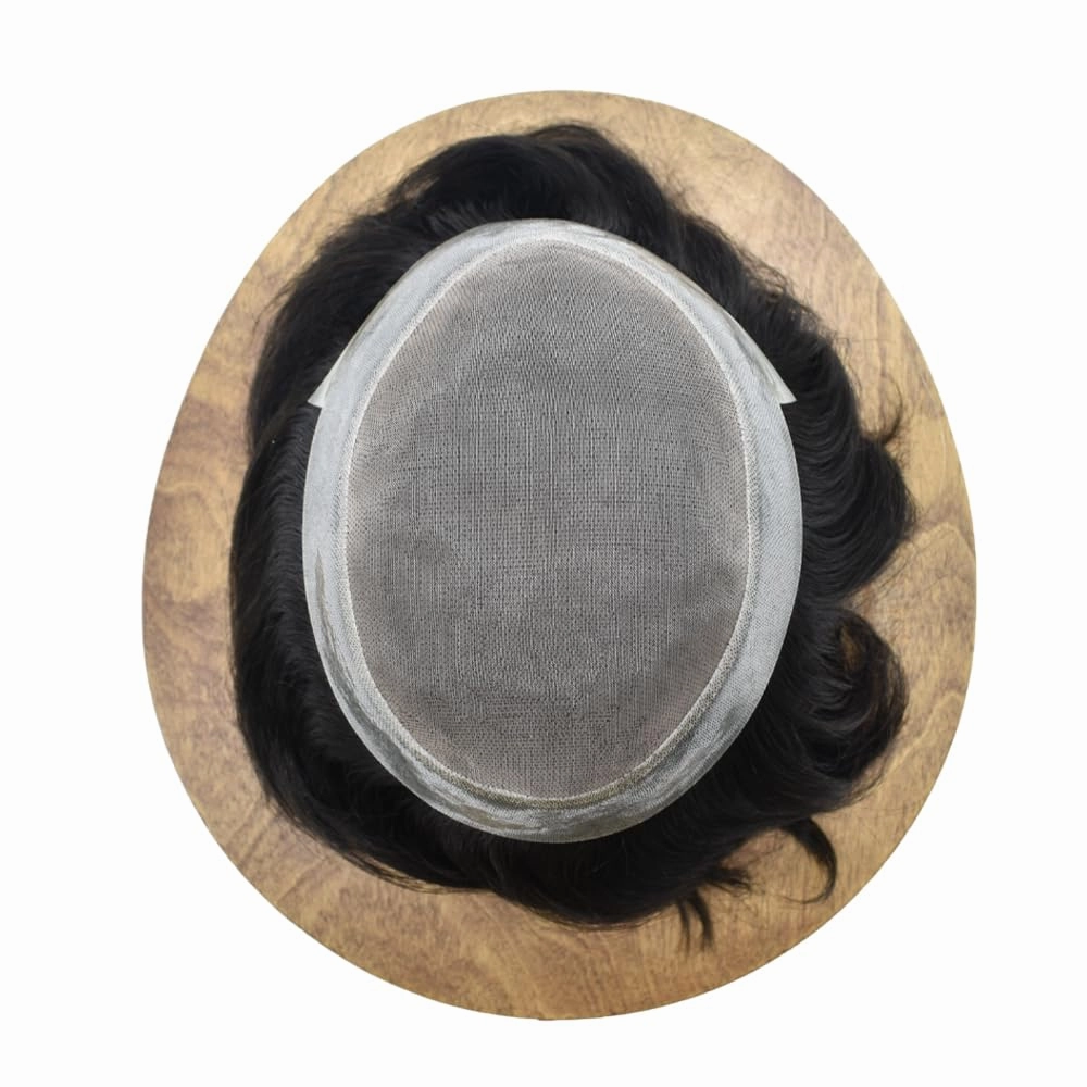 Toupee Hair For Men European Human Hair Piece Men Hair Replacemnt System Fine Mono Mens Toupee Hair Prosthesis Protesis Capilar Hombre 7X9#1 Jet Black 120% Density