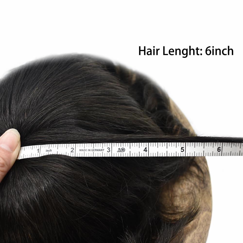 Toupee Hair For Men European Human Hair Piece Men Hair Replacemnt System Fine Mono Mens Toupee Hair Prosthesis Protesis Capilar Hombre 7X9#1 Jet Black 120% Density