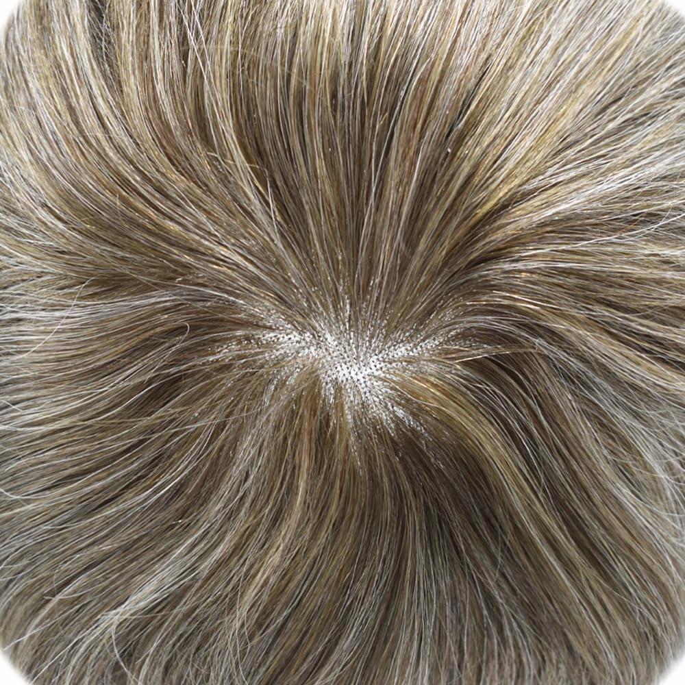 Toupee Hair For Men European Human Hair Piece Men Hair Replacemnt System Fine Mono Mens Toupee Hair Prosthesis Protesis Capilar Hombre 8X10#1830#18 Medium Blonde 30% Grey 120% Density