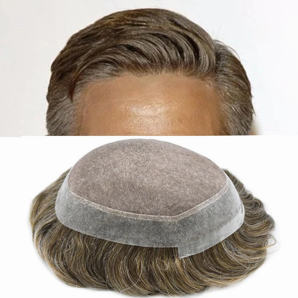 Toupee Hair For Men European Human Hair Piece Men Hair Replacemnt System Fine Mono Mens Toupee Hair Prosthesis Protesis Capilar Hombre 8X10#1830#18 Medium Blonde 30% Grey 120% Density