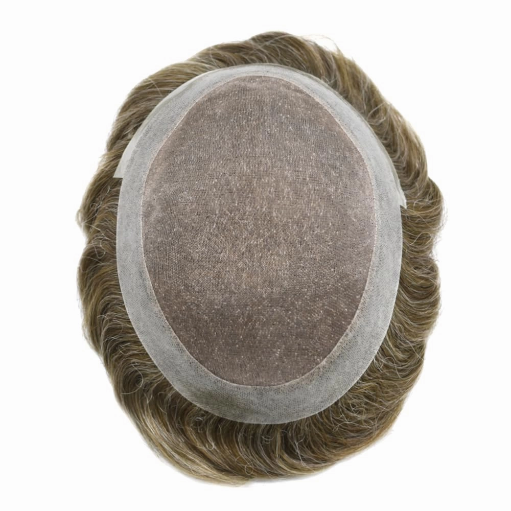 Toupee Hair For Men European Human Hair Piece Men Hair Replacemnt System Fine Mono Mens Toupee Hair Prosthesis Protesis Capilar Hombre 8X10#1830#18 Medium Blonde 30% Grey 120% Density