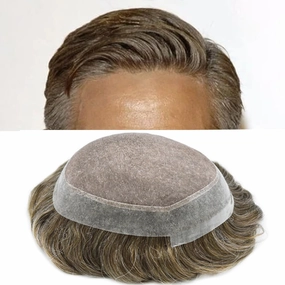 Toupee Hair For Men European Human Hair Piece Men Hair Replacemnt System Fine Mono Mens Toupee Hair Prosthesis Protesis Capilar Hombre 8X10#1830#18 Medium Blonde 30% Grey 120% Density