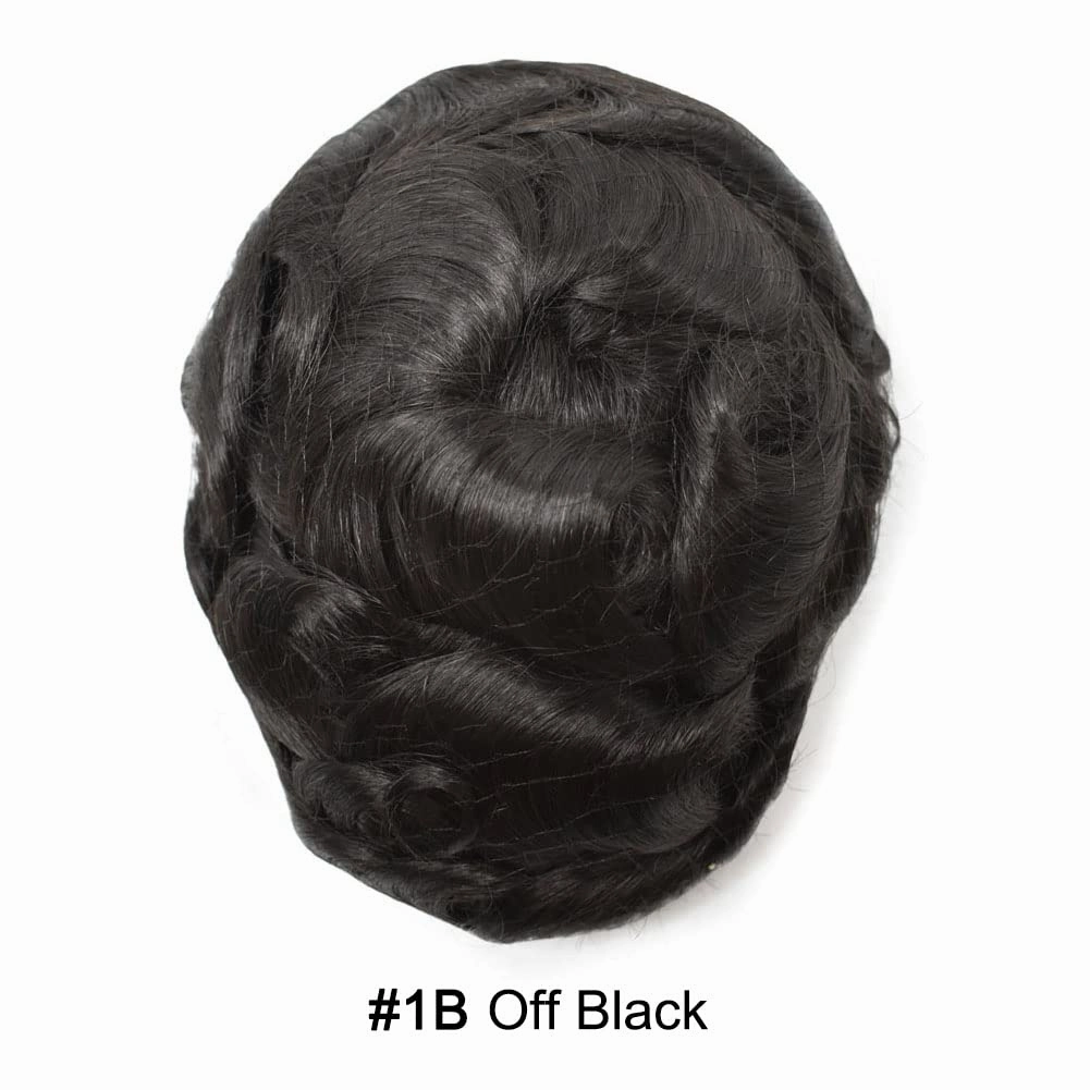 Toupee Hair For Men European Human Hair Piece Men Hair Replacemnt System Fine Mono Mens Toupee Hair Prosthesis Protesis Capilar Hombre 8X10#1B Off Black 120% Density