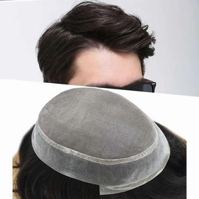 Toupee Hair For Men European Human Hair Piece Men Hair Replacemnt System Fine Mono Mens Toupee Hair Prosthesis Protesis Capilar Hombre 8X10#1B Off Black 120% Density
