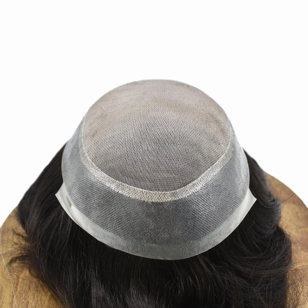 Toupee Hair For Men European Human Hair Piece Men Hair Replacemnt System Fine Mono Mens Toupee Hair Prosthesis Protesis Capilar Hombre 8X10#1B Off Black 120% Density