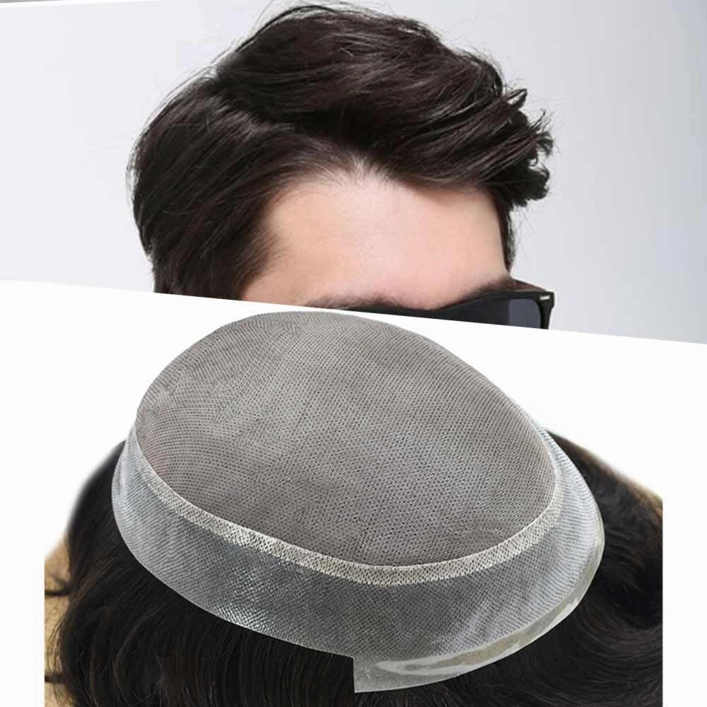 Toupee Hair For Men European Human Hair Piece Men Hair Replacemnt System Fine Mono Mens Toupee Hair Prosthesis Protesis Capilar Hombre 8X10#1B Off Black 120% Density