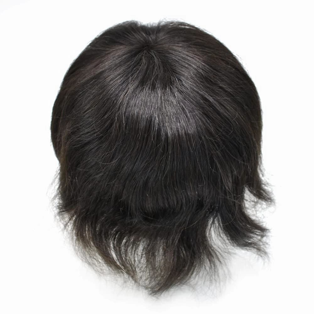 Toupee Hair For Men European Human Hair Piece Men Hair Replacemnt System Fine Mono Mens Toupee Hair Prosthesis Protesis Capilar Hombre 8X10#1B Off Black 120% Density