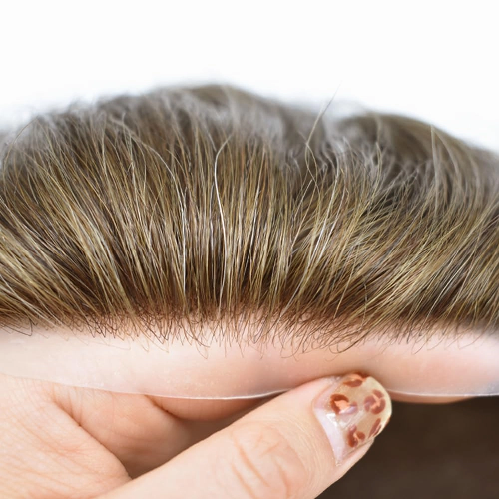 Toupee Hair For Men European Human Hair Piece Men Hair Replacemnt System Fine Mono Mens Toupee Hairpiece Protesis Capilar Hombre 7X9#17 Dark Ash Blonde 120% Density
