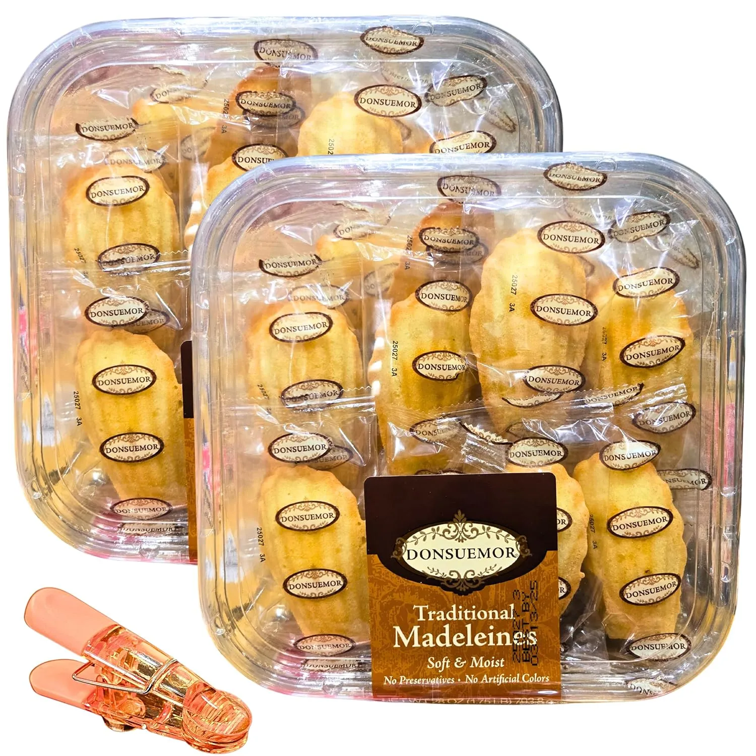 Traditional Madeleines, Soft and Moist French Cookies, No Preservatives, No Artificial Colors, 28 oz pack, 2 Pack with Free Bag Sealer Clip