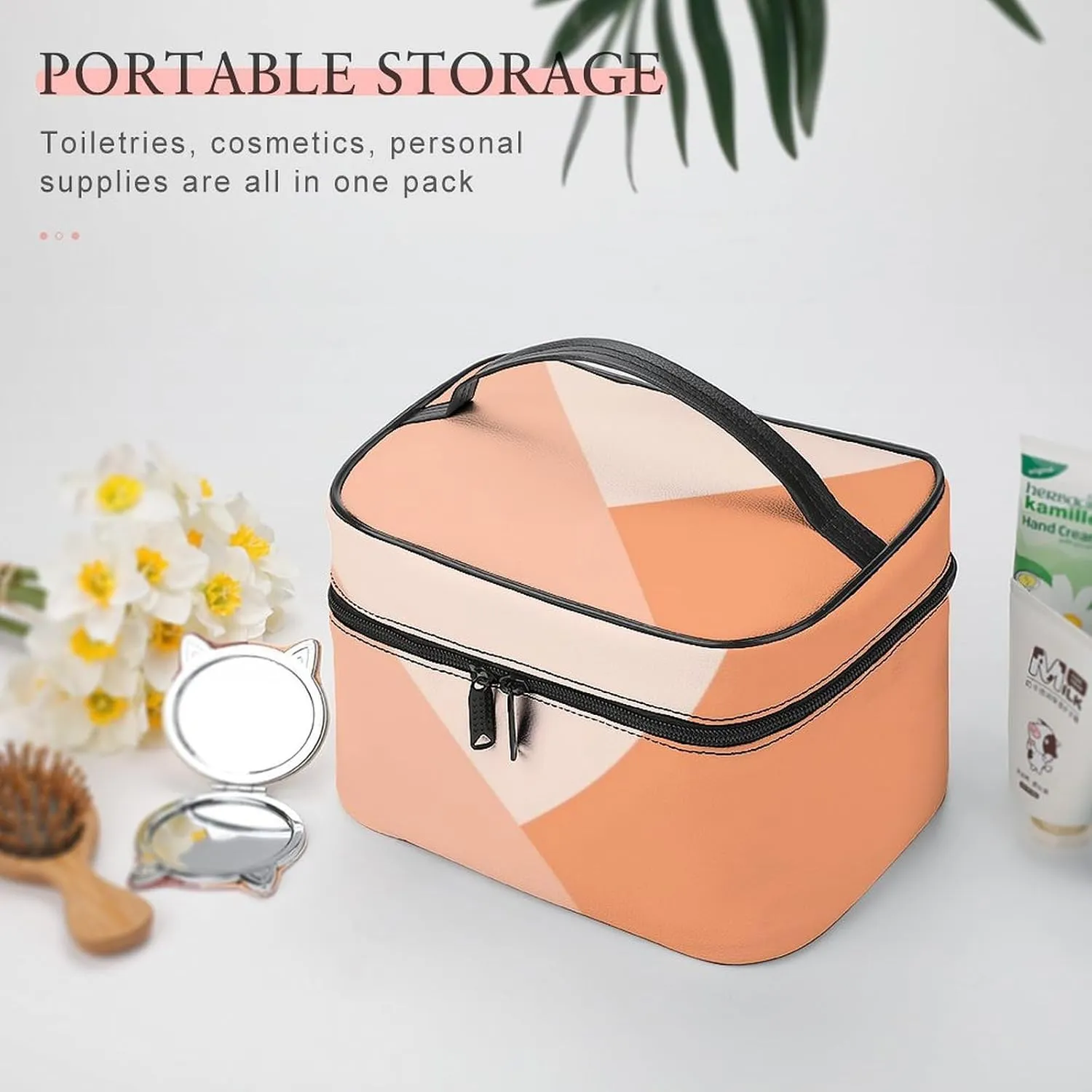 Travel Makeup Bag, Peach Summer Coral Orange Cosmetic Bags for Women Large Capacity Waterproof Toiletry Bag Make up Organizer