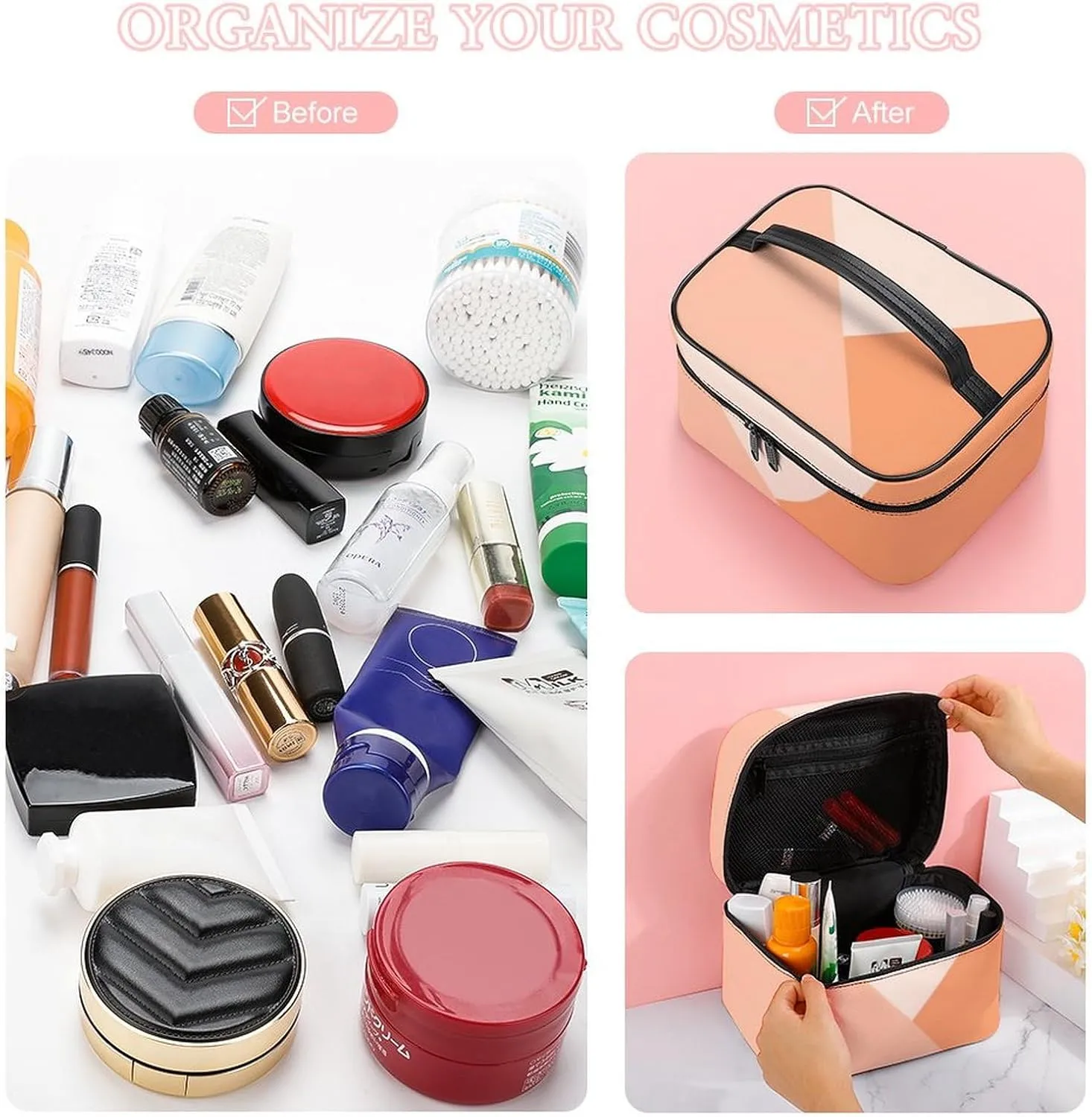 Travel Makeup Bag, Peach Summer Coral Orange Cosmetic Bags for Women Large Capacity Waterproof Toiletry Bag Make up Organizer
