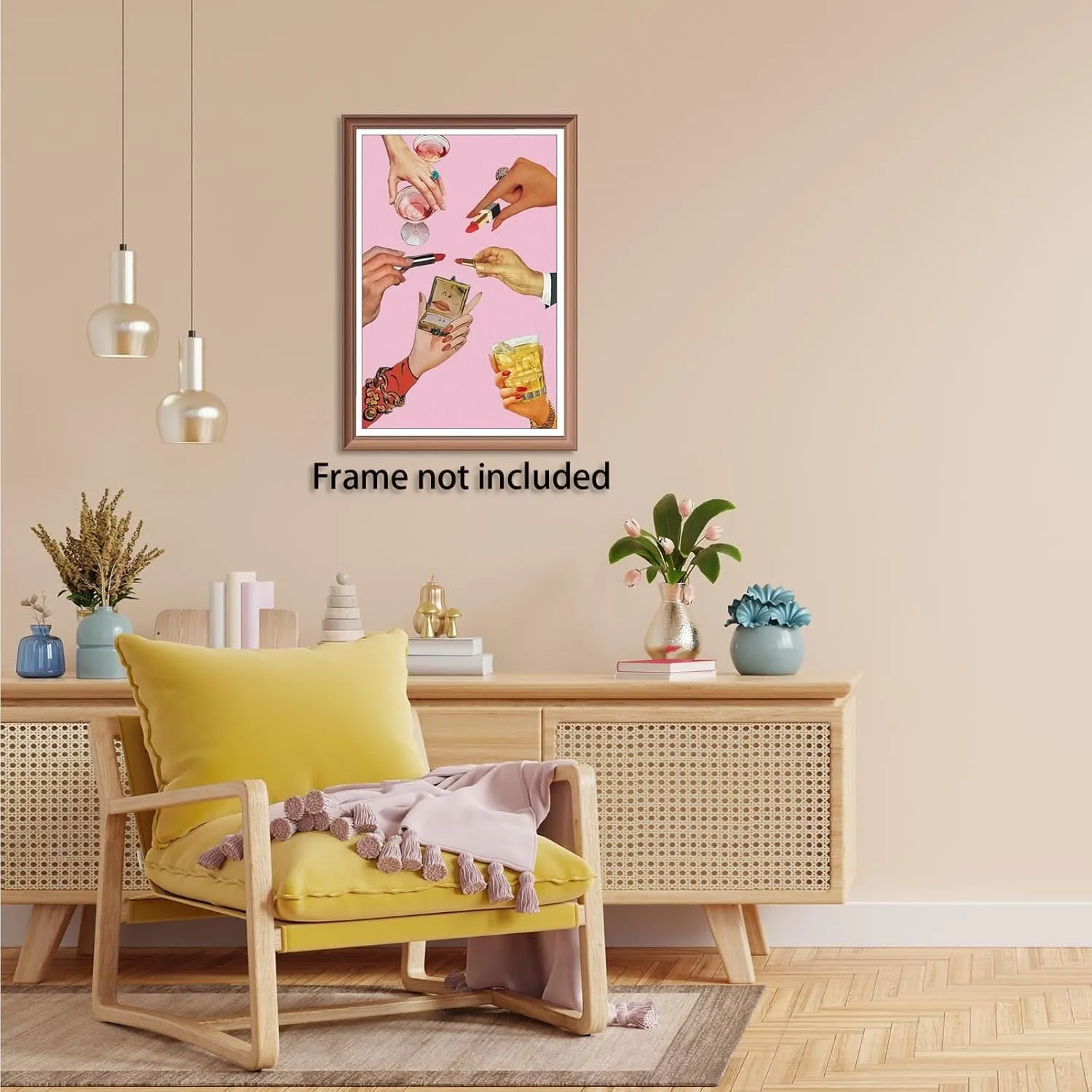Trendy Lipstick Posters Funky Chic Icon Pink Girl Room Aesthetic Canvas Wall Art Modern Preppy Glam Makeup Rings Cocktail Prints Painting For Home Bedroom Dorm Wall Decor 12x16in Unframed