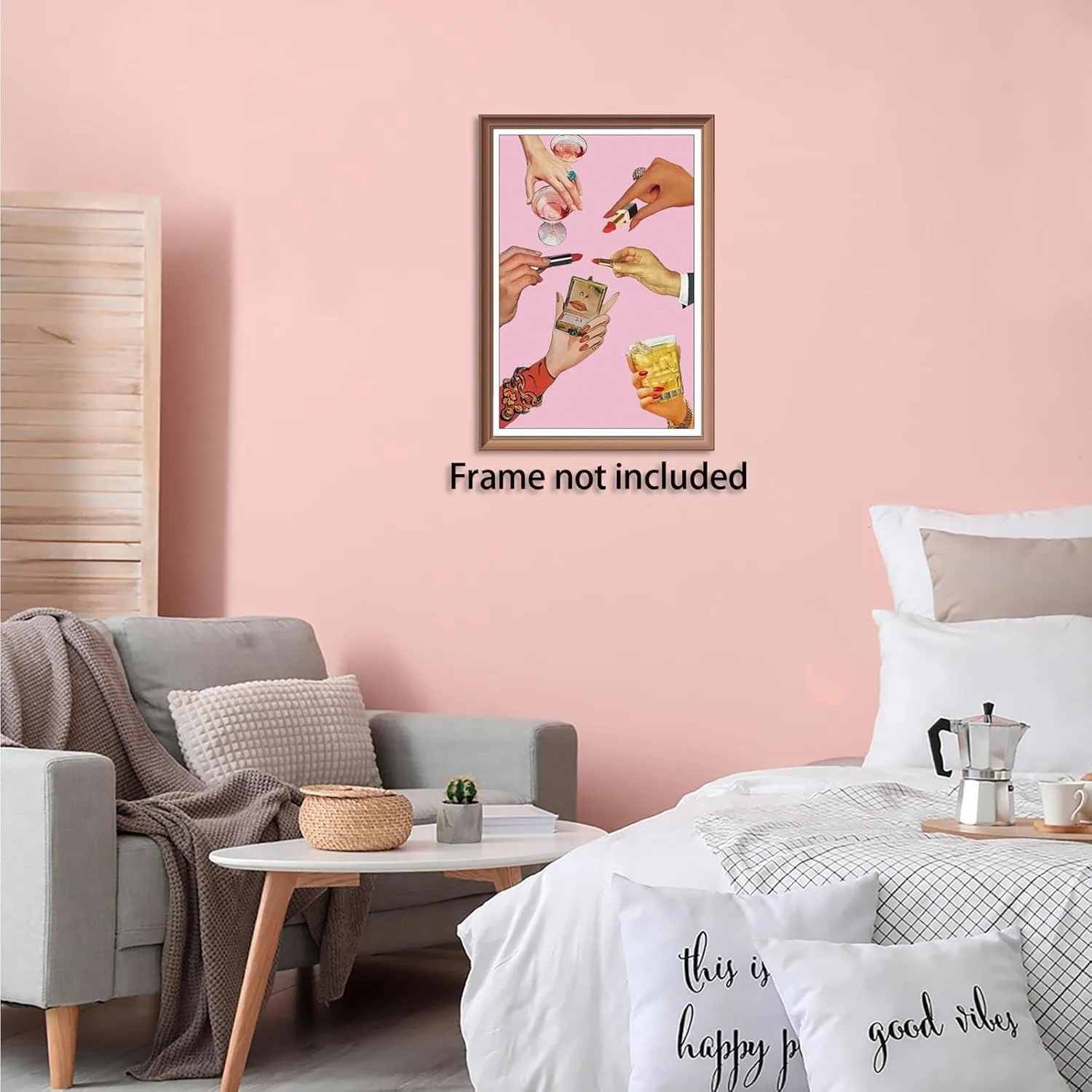 Trendy Lipstick Posters Funky Chic Icon Pink Girl Room Aesthetic Canvas Wall Art Modern Preppy Glam Makeup Rings Cocktail Prints Painting For Home Bedroom Dorm Wall Decor 12x16in Unframed
