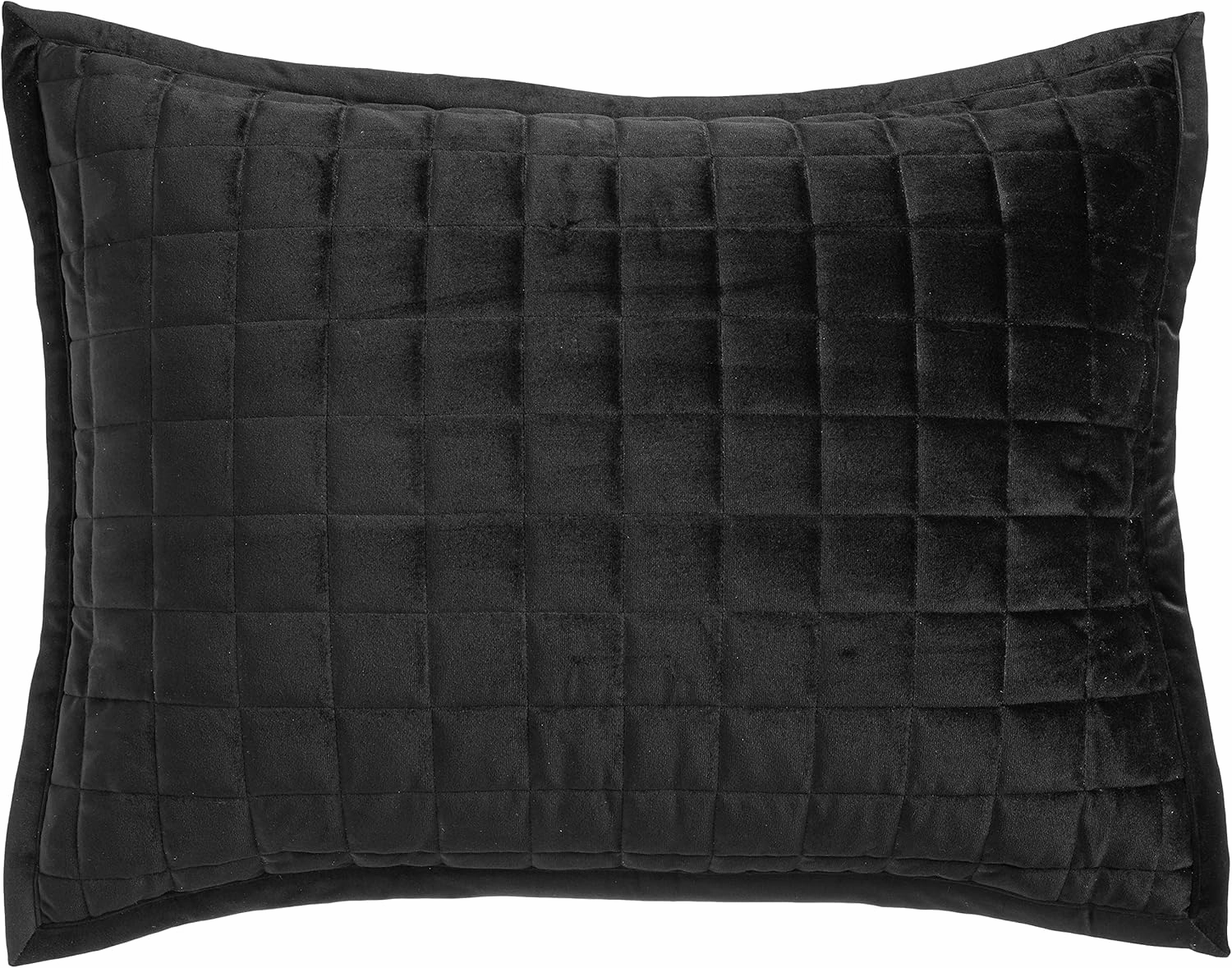 Tribeca Living Luxury Velvet Quilt Set Queen Bedding Set, 260 GSM Soft Velvet Oversized Comforter Set, Florence Box Stitch Premium Bedspread Coverlet for All Season, with 2 Pillow Shams, Black
