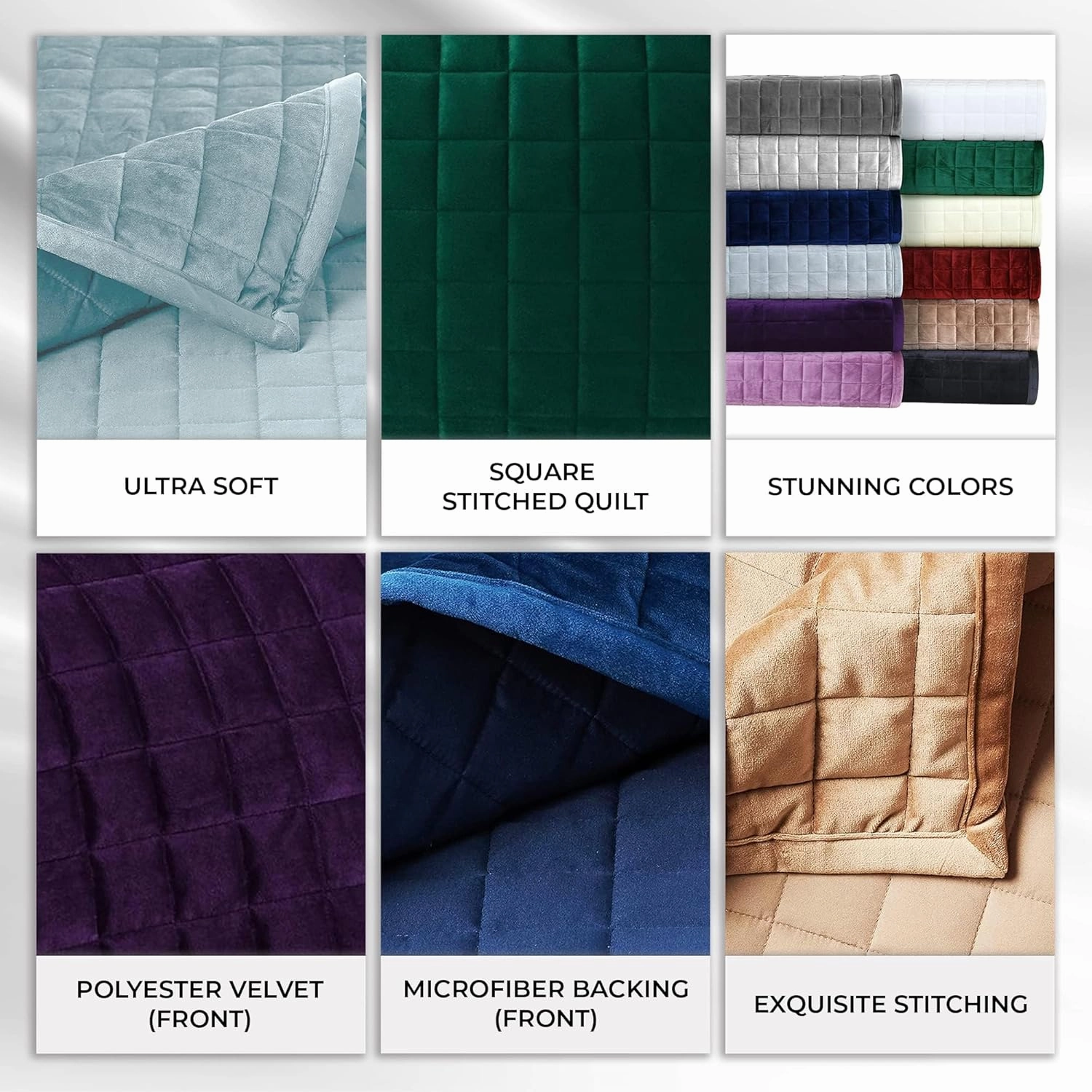 Tribeca Living Luxury Velvet Quilt Set Queen Bedding Set, 260 GSM Soft Velvet Oversized Comforter Set, Florence Box Stitch Premium Bedspread Coverlet for All Season, with 2 Pillow Shams, Black