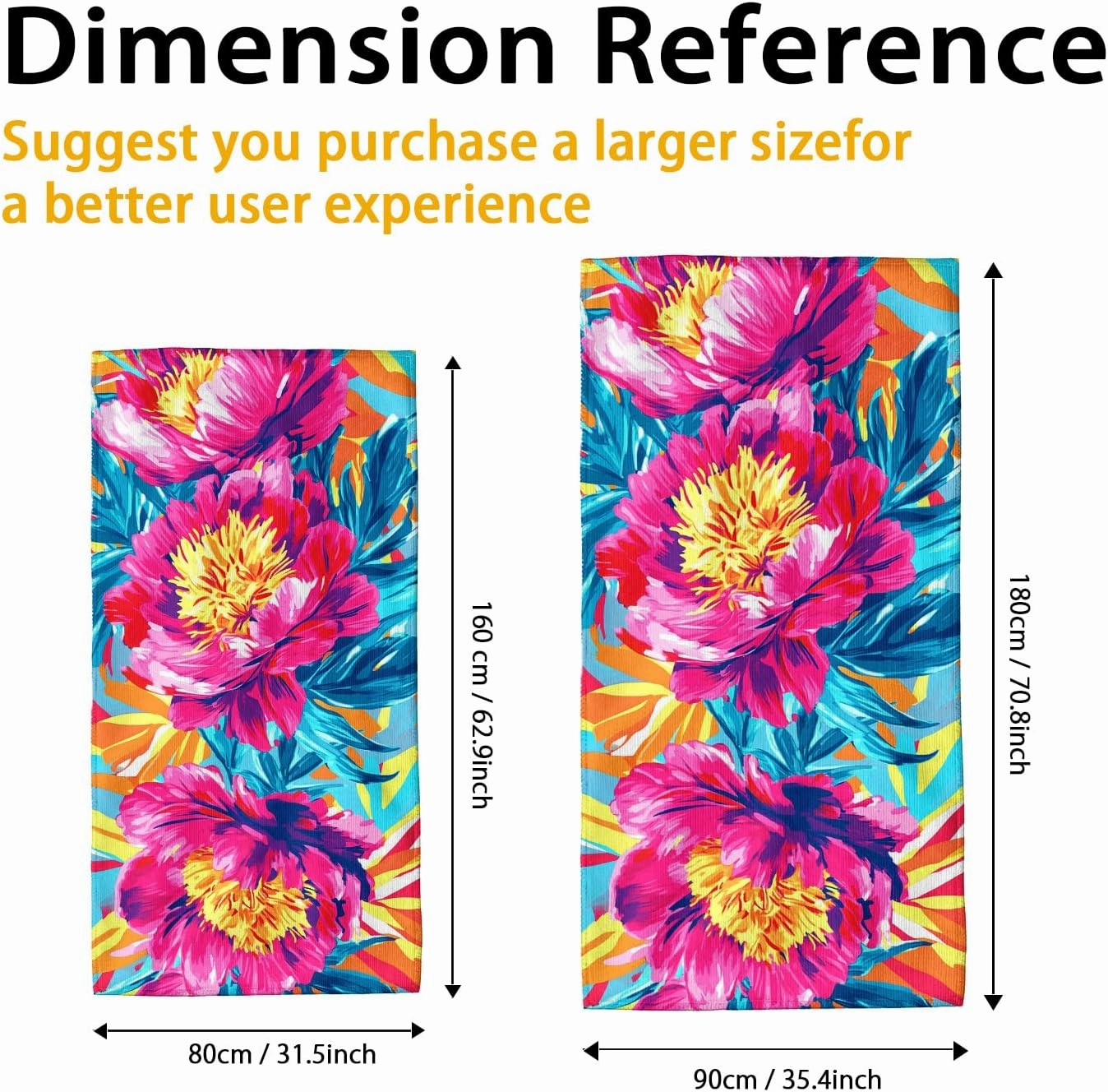 Tropical Floral Microfiber Beach Towel Vibrant Peach Peonies Quick Dry Absorbent Soft Sand Free Oversize Lightweight Beach Blanket, Vacation Picnic Essentials 70x35 Inch