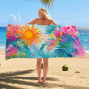 Tropical Sunflower Print Beach Towel Peach Blue Vibrant Floral Soft Quick Dry Sand Free Oversized Lightweight Blanket for Travel Pool Outdoor Picnic Essentials 62x31 Inch