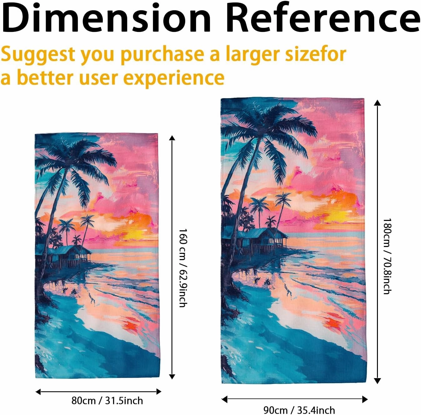 Tropical Sunset Microfiber Beach Towel Large Peach Palm Trees Bath Towel, Quick Dry Absorbent Soft Sand Free Lightweight Beach Blanket, Vacation Pool Picnic Essentials 62x31 Inch
