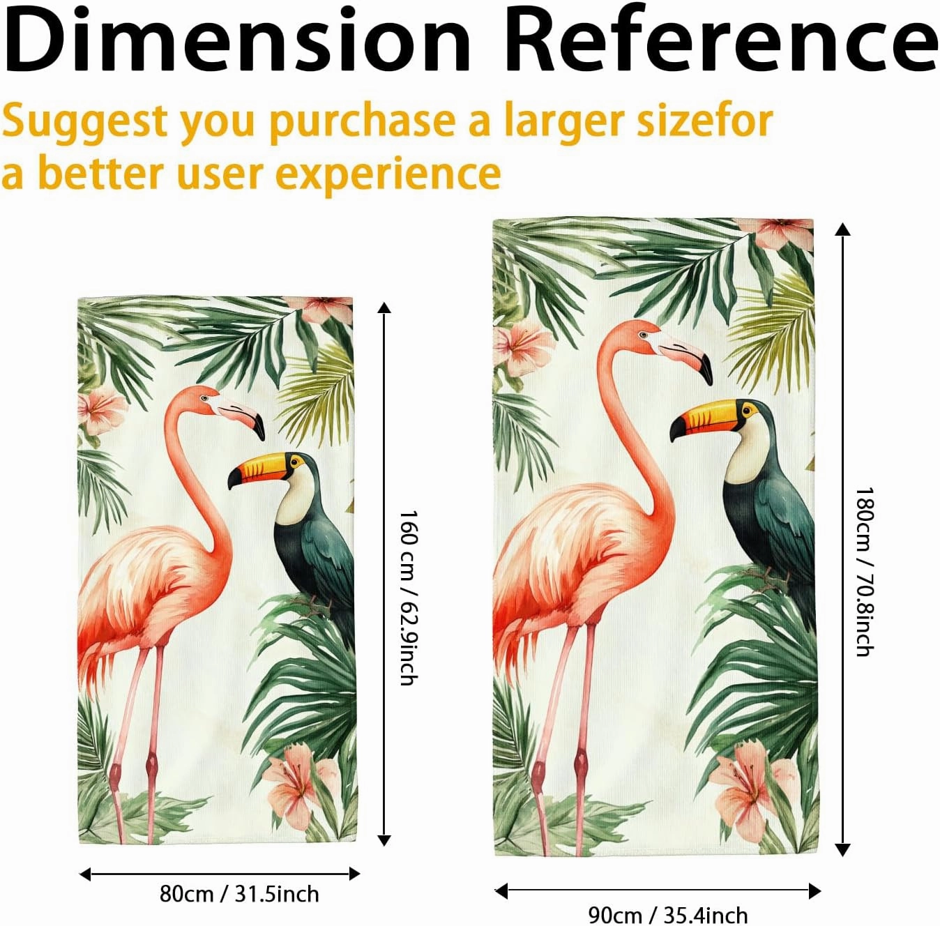 Tropical Tropical Bird Microfiber Beach Towel Peach Birds Green Leaves Bath Towel, Quick Dry Soft Absorbent Sand Free Lightweight Beach Blanket, Vacation Pool Picnic Essentials 62x31 Inch