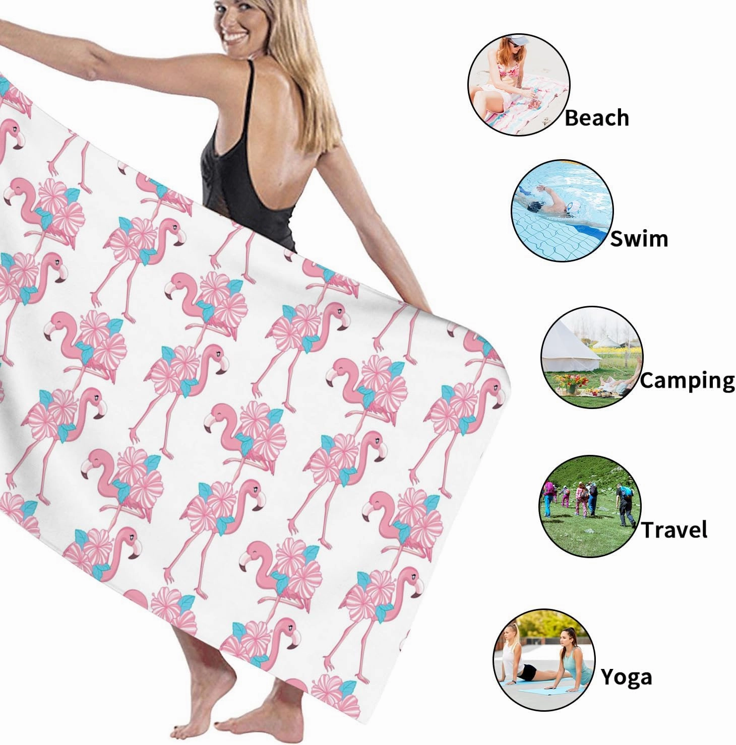 Tropical Tropical Bird Microfiber Beach Towel Peach Summer Pattern Quick Dry Absorbent Sand Free Lightweight Beach Blanket, Pool Vacation Picnic Essentials 62x31 Inch