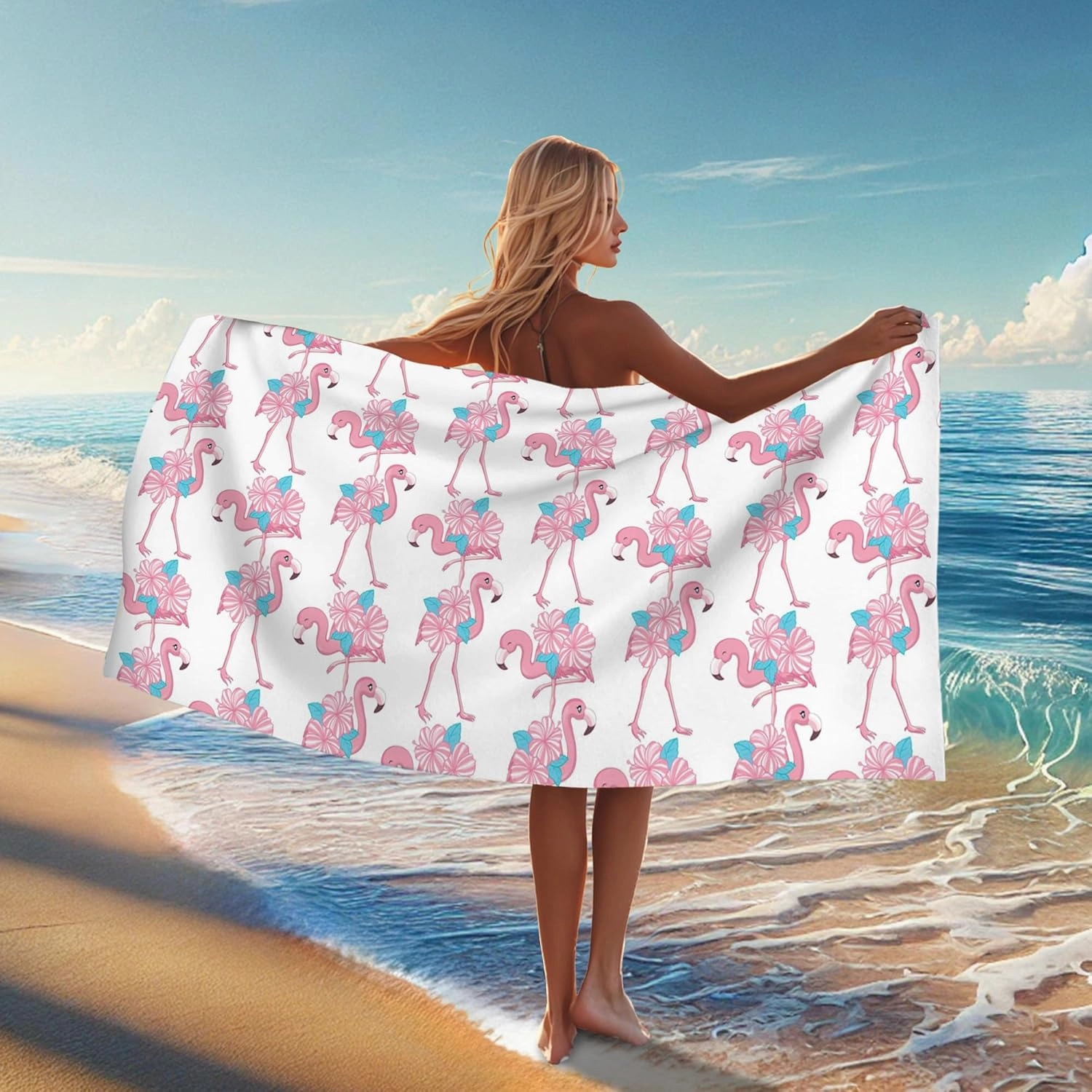 Tropical Tropical Bird Microfiber Beach Towel Peach Summer Pattern Quick Dry Absorbent Sand Free Lightweight Beach Blanket, Pool Vacation Picnic Essentials 62x31 Inch