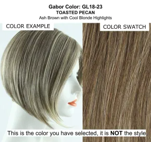 True Demure Wig Color GL18-23 TOASTED PECAN - Gabor Wigs 4" Short Soft Feathered Wavy Synthetic Nape-Hugging Bundle MaxWigs Hairloss Booklet