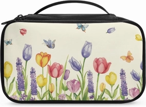 Tulip Makeup Bag with Handle Portable Butterfly Skincare Bag Large Capacity Travel Cosmetic Bag Peach Blossom Soft Makeup Brushes Organizer Travel Bag Travel Toiletry Bag Women