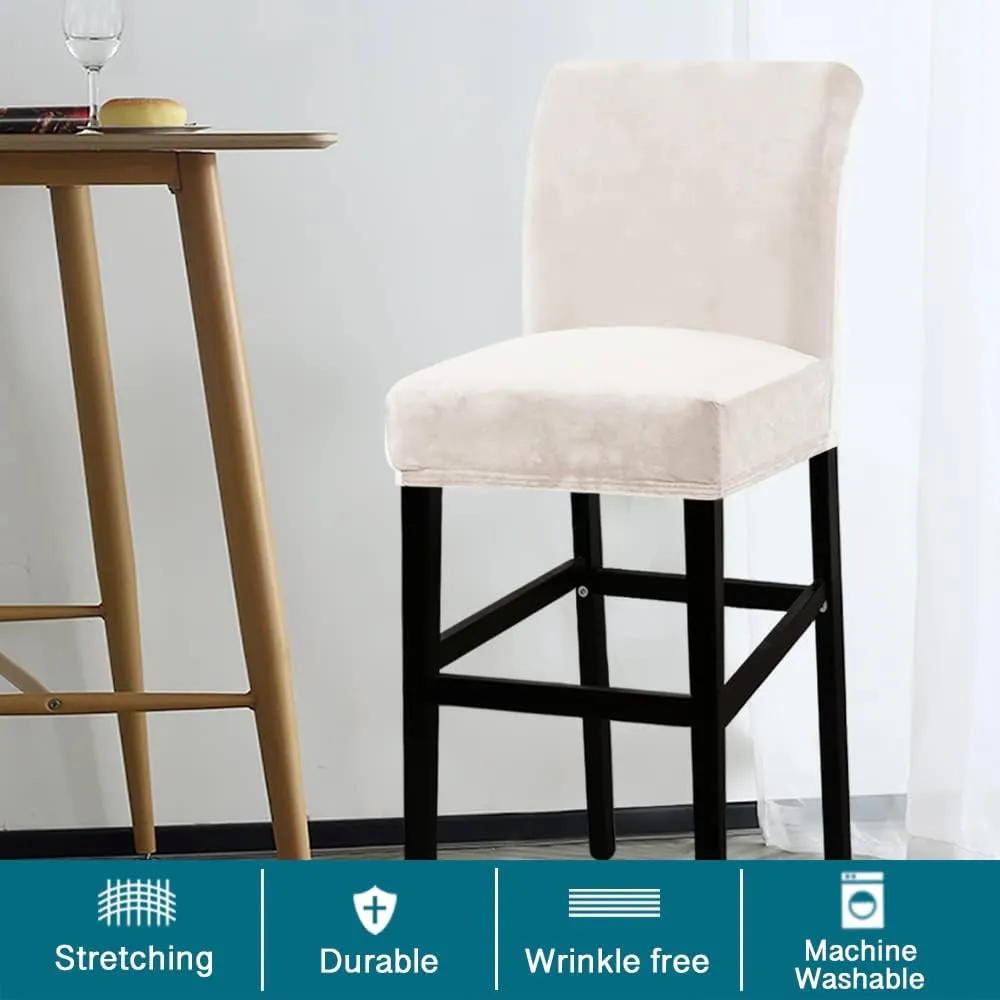 Turquoize Bar Stool Covers 4 Pack Bar Stool Covers with Backs Barstool Covers Velvet Bar Stool Seat Covers Slipcover Pub Counter Stool High Back Chair Covers, Thick Soft Modern Style, Ivory, 4