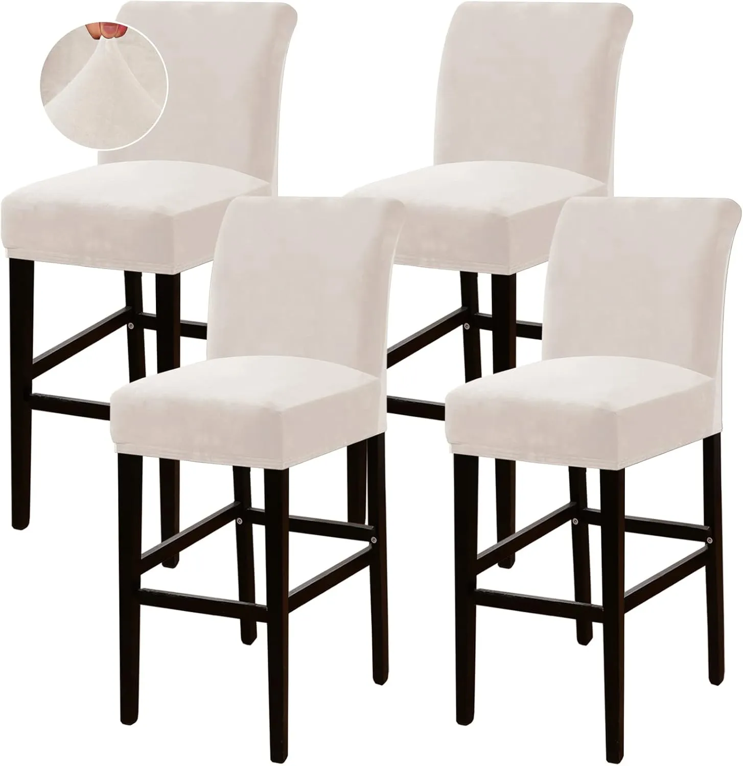 Turquoize Bar Stool Covers 4 Pack Bar Stool Covers with Backs Barstool Covers Velvet Bar Stool Seat Covers Slipcover Pub Counter Stool High Back Chair Covers, Thick Soft Modern Style, Ivory, 4