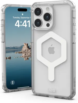 URBAN ARMOR GEAR UAG Designed for iPhone 15 Pro Max Case 6.7" Plyo Ice/White, Built-in Magnet Compatible with MagSafe Charging Rugged Anti-Yellowing Transparent Clear Dropproof Protective Cover
