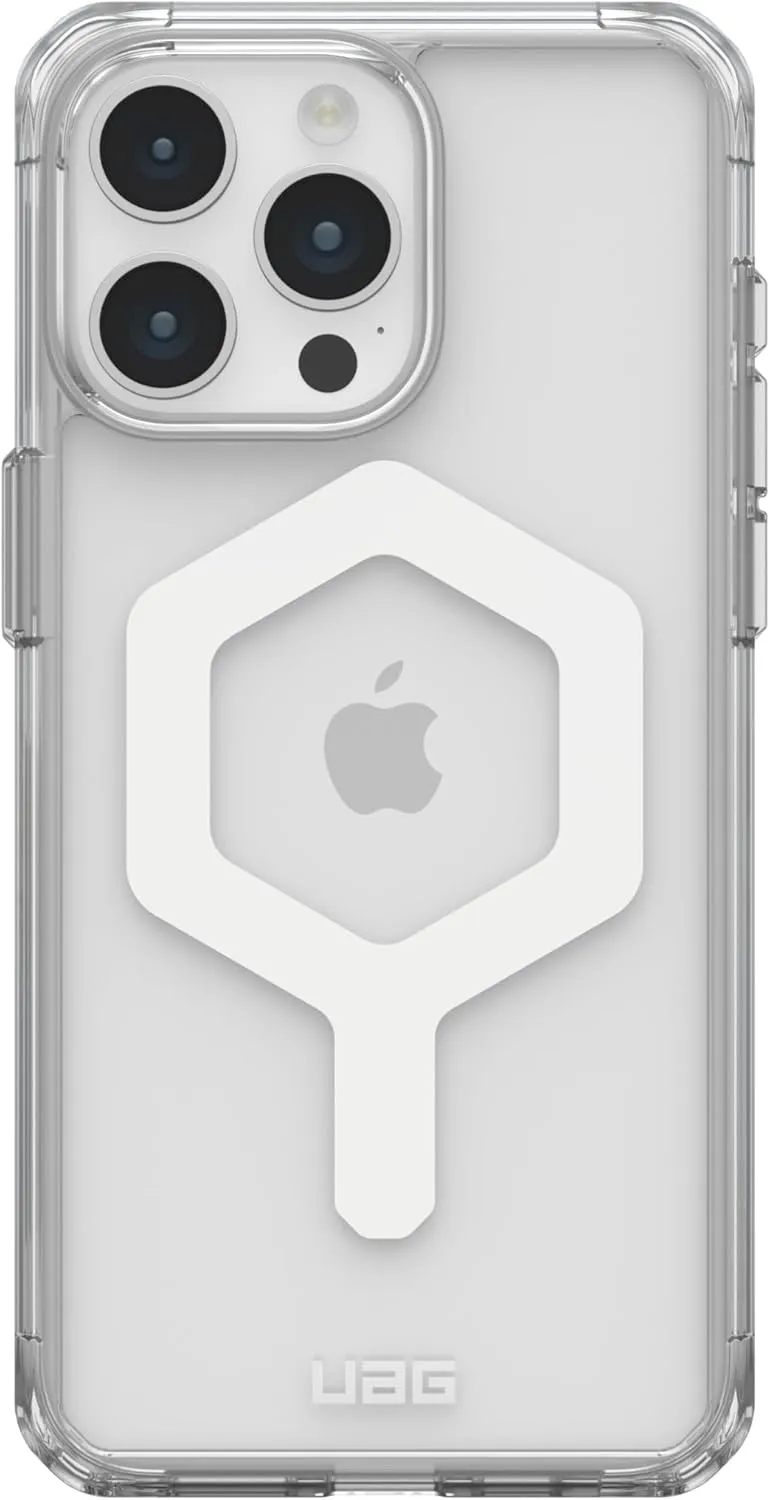 URBAN ARMOR GEAR UAG Designed for iPhone 15 Pro Max Case 6.7" Plyo Ice/White, Built-in Magnet Compatible with MagSafe Charging Rugged Anti-Yellowing Transparent Clear Dropproof Protective Cover
