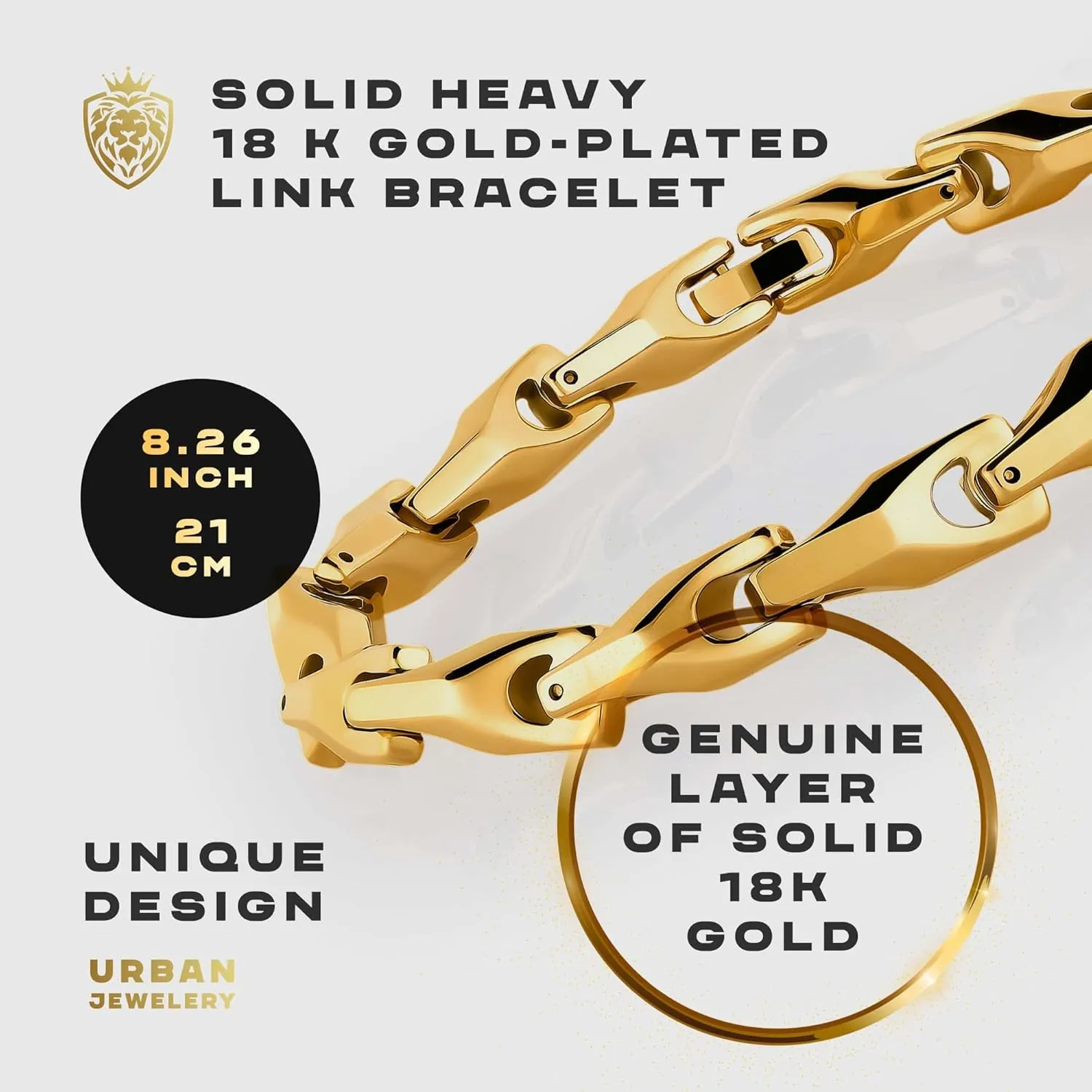 Urban Jewelry Unique Men's Solid Heavy Wheat Tungsten Carbide Bracelet that stands out - 3 Sided Links (Silver, Black or 18K Gold Plated) Smooth Finishing Touch