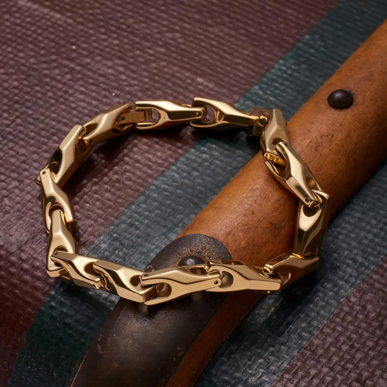 Urban Jewelry Unique Men's Solid Heavy Wheat Tungsten Carbide Bracelet that stands out - 3 Sided Links (Silver, Black or 18K Gold Plated) Smooth Finishing Touch