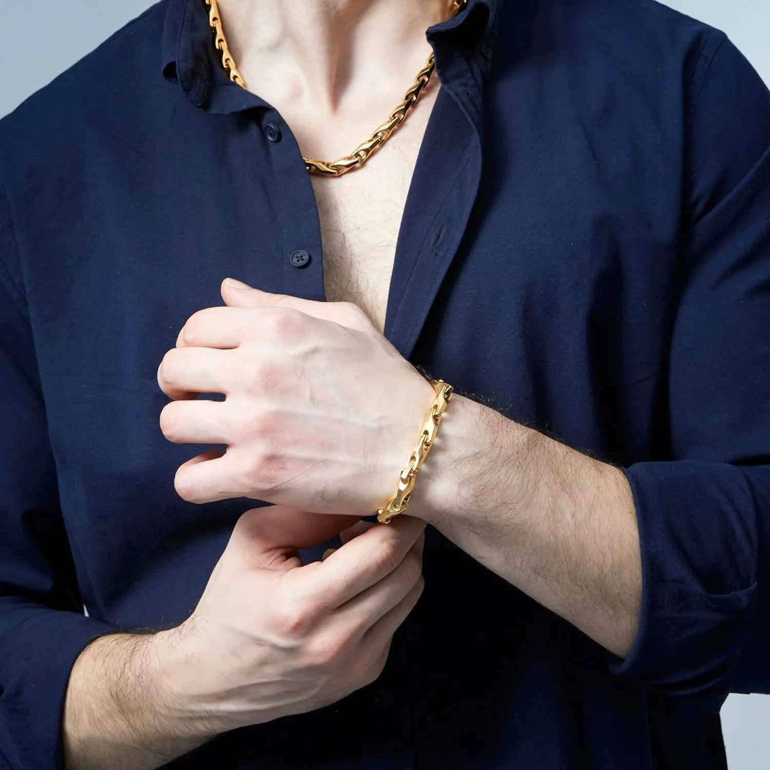 Urban Jewelry Unique Men's Solid Heavy Wheat Tungsten Carbide Bracelet that stands out - 3 Sided Links (Silver, Black or 18K Gold Plated) Smooth Finishing Touch