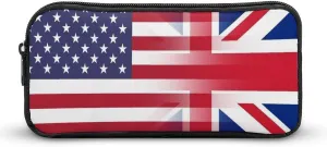 U.S.A Britain Flag Pencil Case Makeup Bag Easy to Clean Portable Pencil Pouch Office Organizer
