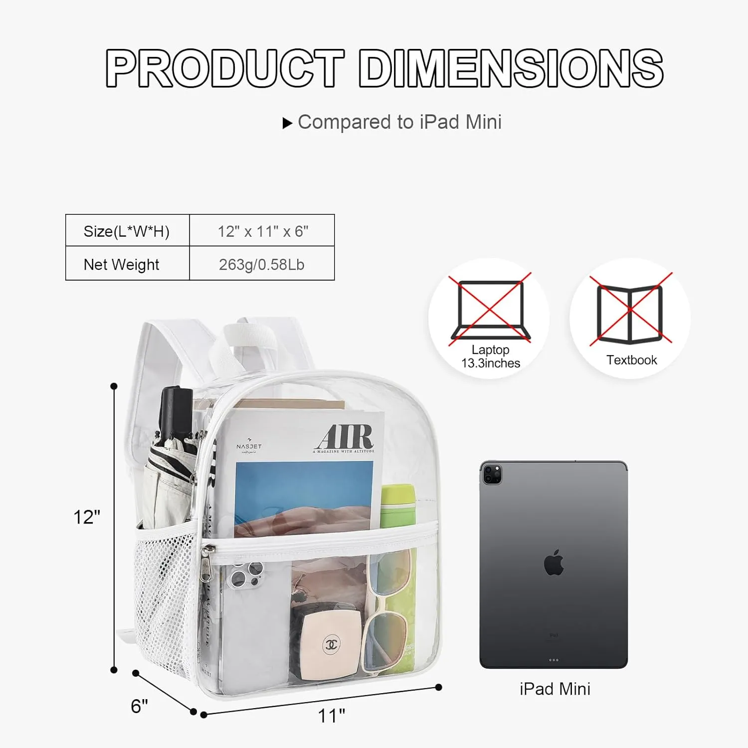 USPECLARE Clear Backpack for Stadium Approved 12×6×12, Water proof Clear Bag for Stadium Events and Concert Work Sport Event