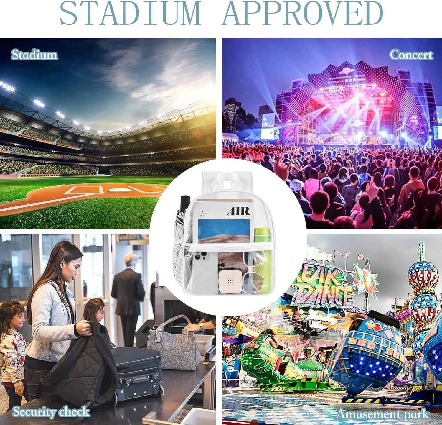 USPECLARE Clear Backpack for Stadium Approved 12×6×12, Water proof Clear Bag for Stadium Events and Concert Work Sport Event