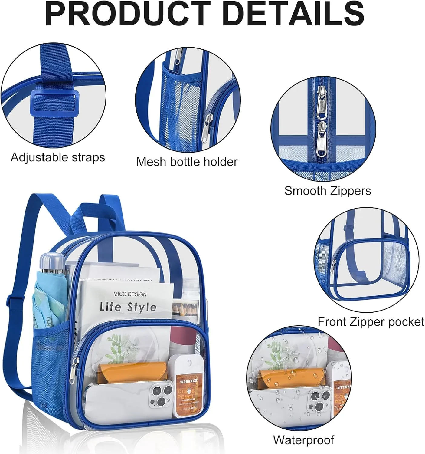 USPECLARE Clear Backpack for Stadium Events Small Clear Backpack 11.5x9.5x6 for Concert Sport Events Work Travel