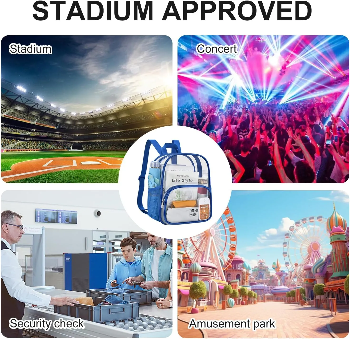 USPECLARE Clear Backpack for Stadium Events Small Clear Backpack 11.5x9.5x6 for Concert Sport Events Work Travel