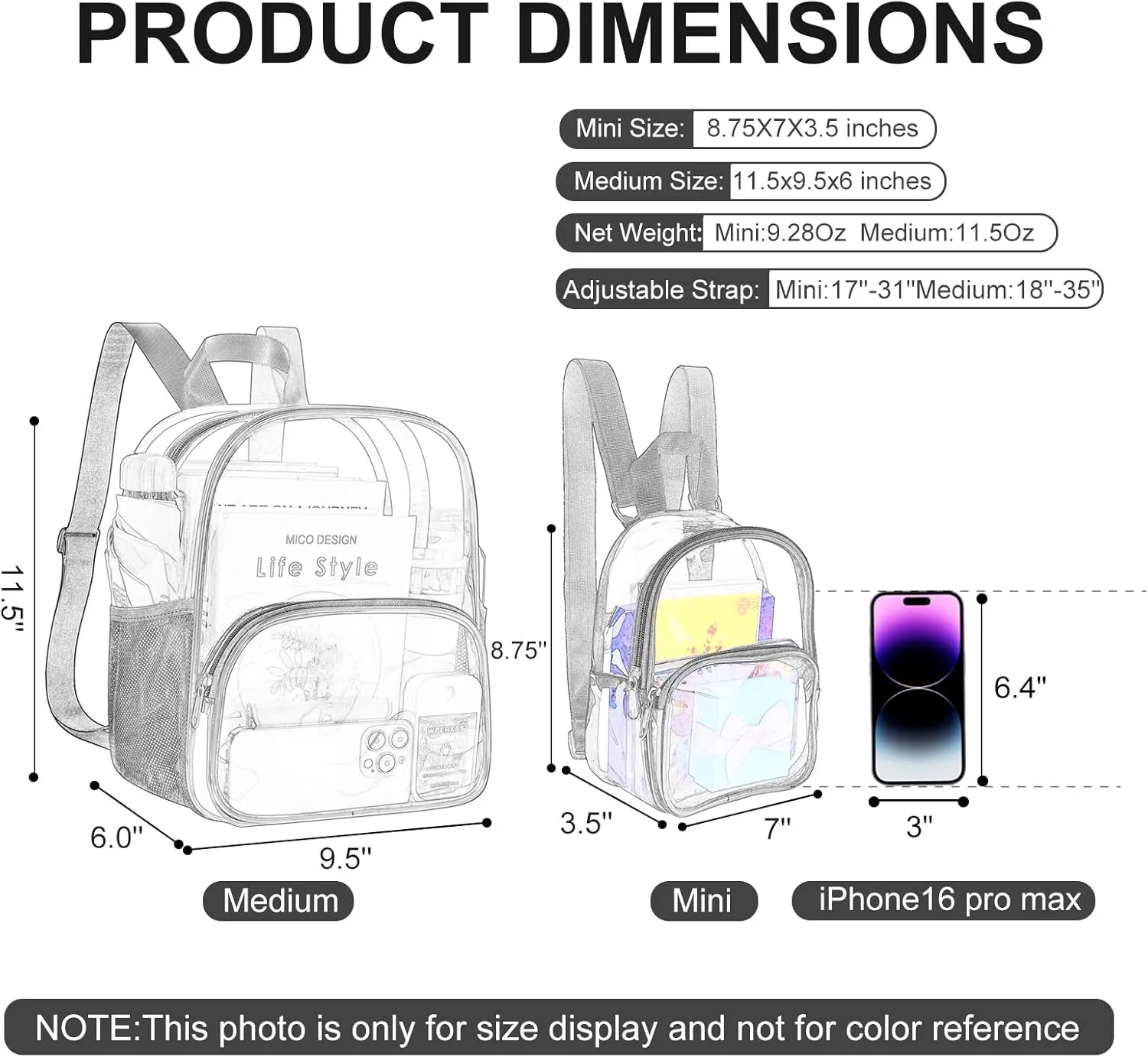 USPECLARE Clear Backpack for Stadium Events Small Clear Backpack 11.5x9.5x6 for Concert Sport Events Work Travel