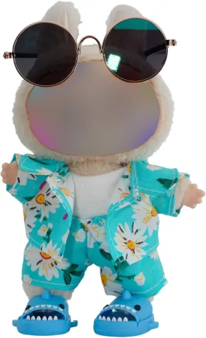 Vacation Style Clothes for Labubu, Accessories for Labubus, Clothes Set for Labubu Dolls, Fashion Casual Stylish 5 PCS Set Glasses Shoes Clothes Set for LABUBU Doll Accessories (No Doll) (Blue)