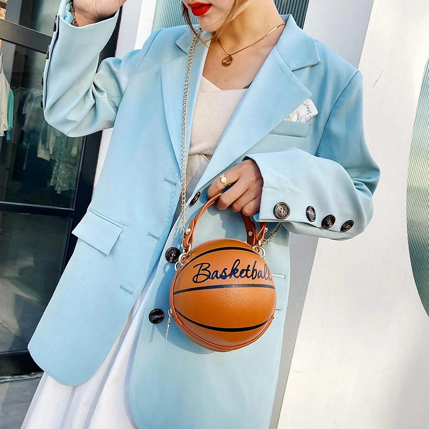 VALICLUD Crossbody Bag Round Basketball Shaped Handbag Novelty Purse Circle Shoulder Bag for Women