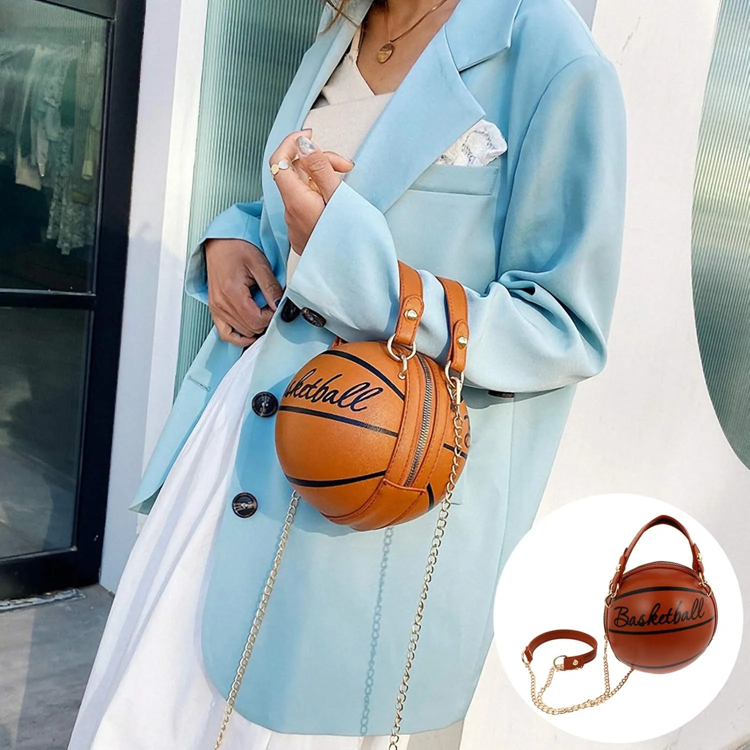 VALICLUD Crossbody Bag Round Basketball Shaped Handbag Novelty Purse Circle Shoulder Bag for Women