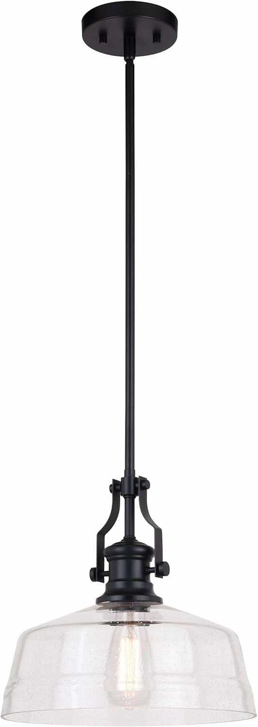 VAXCEL Beloit 1 Light Matte Black Farmhouse Pendant Light with Clear Glass Dome
