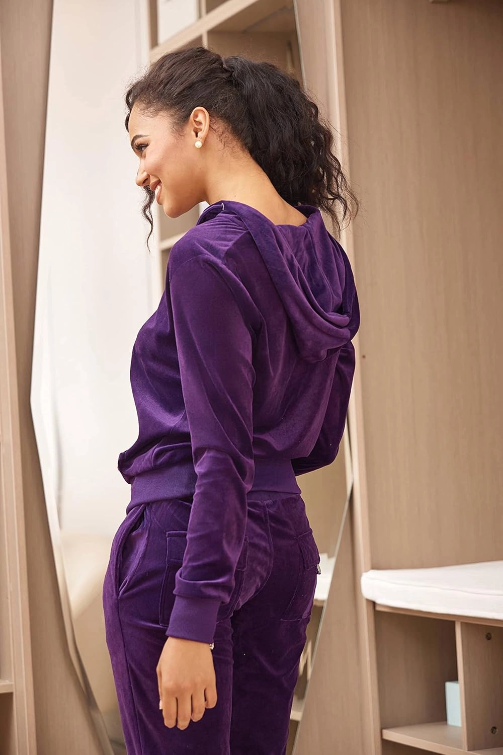 Velour Tracksuit Womens Sweatsuit Set - Athletic Zip Up Hoodies and Sweatpants Outfits with Stripes